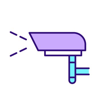 Kamera RGB renk simgesi. Ev ve iş için gözetleme sistemi. Video koruması. Suç önleme teknolojisi. Bütün gün güvenlik kontrolü. İzole vektör çizimi. Basit doldurulmuş çizgi çizimi