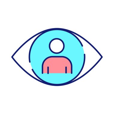 İç gözlem RGB renk simgesi. Kendine hakim ol. Yapay zeka. Özel kullanım için gözetleme sistemi. Deneysel soruşturma. İzole vektör çizimi. Basit doldurulmuş çizgi çizimi