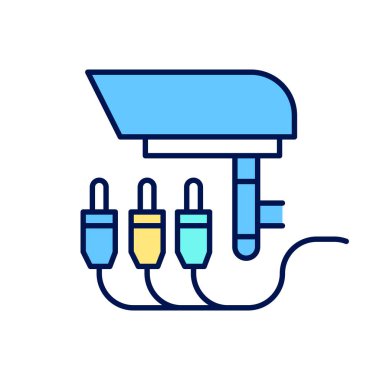 CCTV bağlantısı RGB renk simgesi. Gözetim sistemi kurulum çözümleri. Direkt iletim, kablolama ve kamera ayarları. DVR rehberi. İzole vektör çizimi. Basit doldurulmuş çizgi çizimi