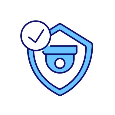 Güvenlik kamerası RGB renk simgesini düzgün yerleştirmiş. Korunmak için. Suç izleme. Gözetim sistemi kalite güvencesi. İzole vektör çizimi. Basit doldurulmuş çizgi çizimi