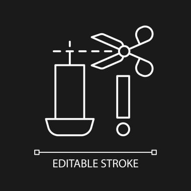 Karanlık tema için mum fitili beyaz doğrusal kılavuz etiketi simgesi buduyorum. Ürün kullanma talimatları için ince satır özelleştirilebilir illüstrasyon. Gece modu için izole vektör kontur sembolü. Düzenlenebilir vuruş