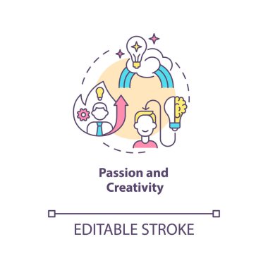 Tutku ve yaratıcılık kavramı ikonu. Başarılı bir iş için motivasyon. Başlangıçta soyut fikir ince çizgi çizimi başlat. Vektör izole edilmiş dış hat renk çizimi. Düzenlenebilir vuruş