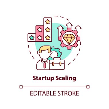 Başlangıç ölçekleme konsepti simgesi. İş büyümesi. Şirket geliştirme ve başarılı yönetim. Soyut fikir incelenmesi projesi. Vektör izole edilmiş dış hat renk çizimi. Düzenlenebilir vuruş