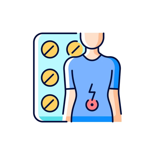 Tablets Stomach Ache Rgb Color Icon Relaxing Muscles Abdomen Digestive — Stock Vector