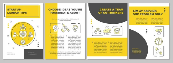 Startup Συμβουλές Εκτόξευσης Κίτρινο Πρότυπο Φυλλάδιο Φτιάξε Μια Ομάδα Φλάιερ — Διανυσματικό Αρχείο