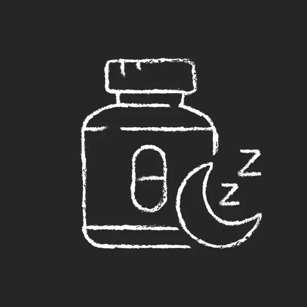 暗い背景に不眠症チョーク白のアイコンのための丸薬 睡眠薬 夜のテロを扱う 睡眠不足を治療する 睡眠覚醒サイクルを改善します 黒の絶縁ベクトルチャークボードのイラスト — ストックベクタ