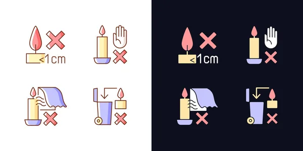 Etiqueta Seguridad Para Velas Tema Claro Oscuro Conjunto Iconos Etiqueta — Vector de stock