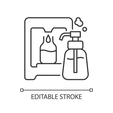 Soapstand doğrusal ikonu. Yurt içi kozmetik ürünleri için çevre dostu paket. Sabun standı. İnce çizgi özelleştirilebilir illüstrasyon. Contour sembolü. Vektör izole çizim. Düzenlenebilir vuruş
