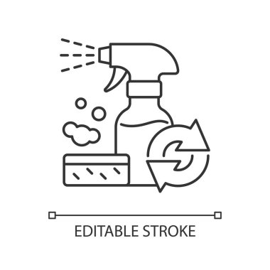 Yenilenebilir temizlik şişesi doğrusal simgesi. İç çamaşır ürünleri tedarik ediliyor. - Temizlikçi. İnce çizgi özelleştirilebilir illüstrasyon. Contour sembolü. Vektör izole çizim. Düzenlenebilir vuruş