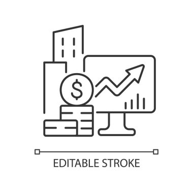 Şirketin doğrusal simgesi. Halka açık. Değiş tokuş. Ticari kesir mülkiyeti. İnce çizgi özelleştirilebilir illüstrasyon. Contour sembolü. Vektör izole çizim. Düzenlenebilir vuruş