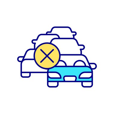 Yol trafik problemi RGB renk simgesi. Trafik sıkışık. Akıllı yol yönetim sistemi. Şehir araç kontrolü. Akıllı teknoloji. İzole vektör çizimi. Basit doldurulmuş çizgi çizimi