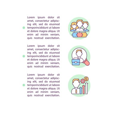 Metinli, üretken takım konsepti simgelerini işe al. Kopya uzayı ile PPT sayfa vektör şablonu. Broşür, dergi, gazete tasarımı. Beyaz üzerine şirket çalışanı doğrusal çizimleri