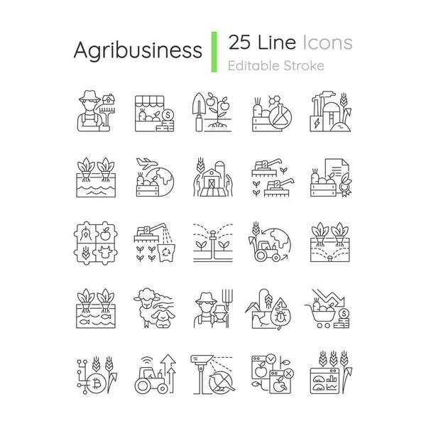 Landwirtschaft Bezogene Lineare Symbole Gesetzt Gemüse Und Obst Anbauen Landtechnik — Stockvektor