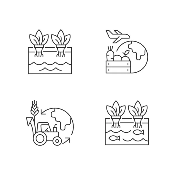 Набір Лінійних Іконок Екологічного Землеробства Рослини Ростуть Грунту Екологічна Стійкість — стоковий вектор