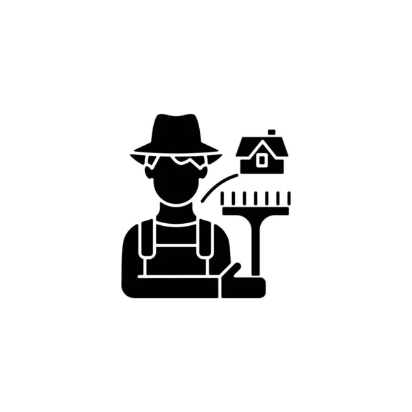Rural Workers Black Glyph Icon Man Stands Barn Labourer Tool — Stock Vector