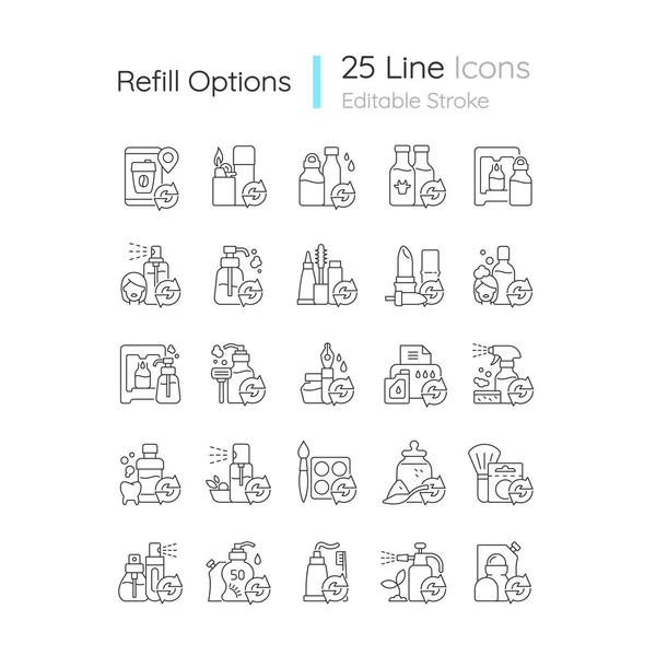 Lineare Symbole Für Wiederbefüllungsoptionen Gesetzt Umweltfreundliches Paket Wiederverwendbare Produkte Zur — Stockvektor