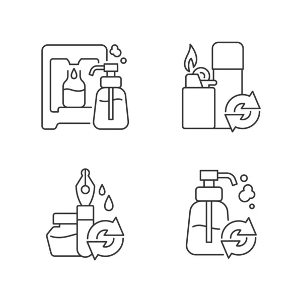 Produkte Füllen Lineare Symbole Auf Seifenständer Und Spender Federhalter Vorhanden — Stockvektor