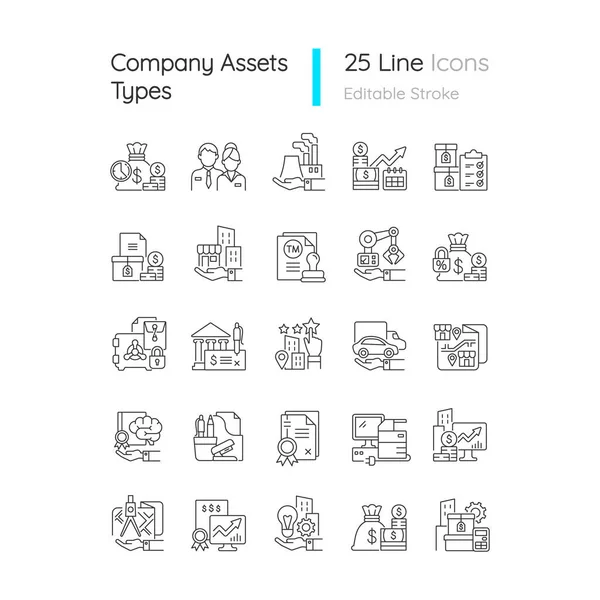 Conjunto Iconos Lineales Activos Comerciales Artículos Propiedad Compañía Propiedad Las — Archivo Imágenes Vectoriales