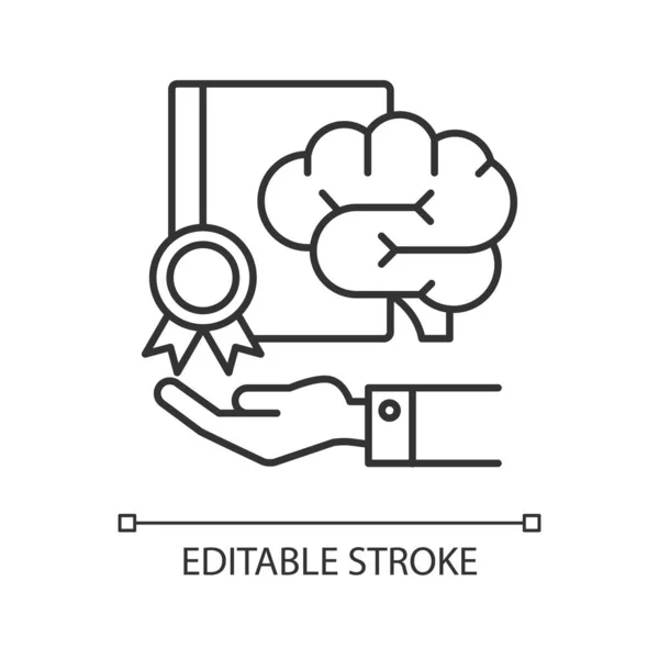 Corporate Intellectual Property Linear Icon Company Asset Hand Holding Brain — Stock Vector