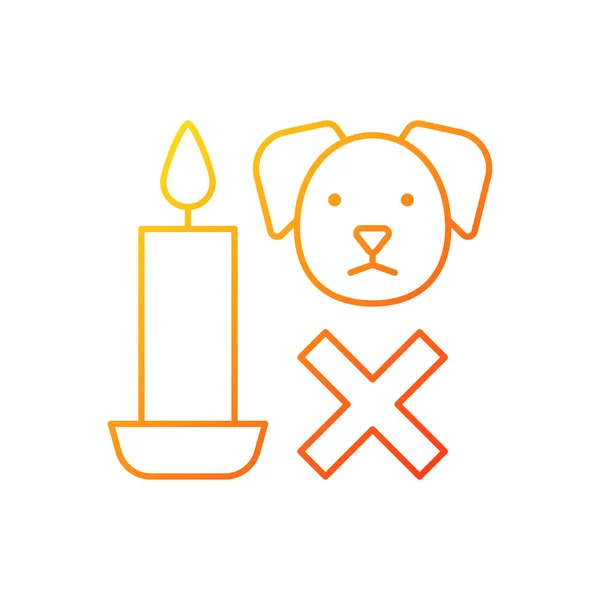 ペット勾配線形ベクトル手動ラベルアイコンのためのキャンドルの安全性 犬に近寄らないで 細い線の色記号 現代風ピクトグラム 製品使用説明書用ベクトル絶縁外形図面 — ストックベクタ