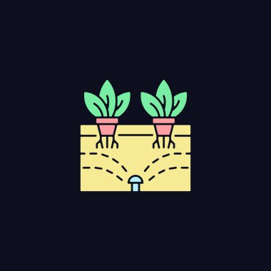 Karanlık tema için RGB renk simgesi. Bitkileri hava, su ve besinlerle besler. Biyoteknoloji. Gece modunda izole vektör çizimi. Siyah üzerine basit çizgi çizimi