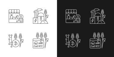 Ziraat doğrusal simgelerindeki otomatik sistemler karanlık ve aydınlık moduna ayarlandı. Sulama sistemi. Özelleştirilebilir ince çizgi sembolleri. İzole vektör çizimi çizimleri. Düzenlenebilir vuruş