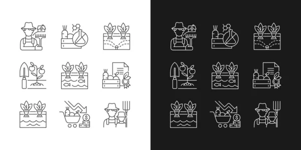 Lineaire Pictogrammen Voor Landbouw Ingesteld Donkere Lichte Modus Innovatieve Landbouwsystemen — Stockvector