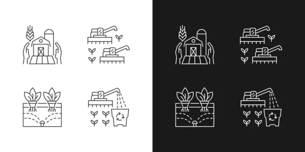 Εργασίες Γραμμικά Εικονίδια Αγροκτήματος Που Έχουν Οριστεί Για Σκοτεινή Και — Διανυσματικό Αρχείο