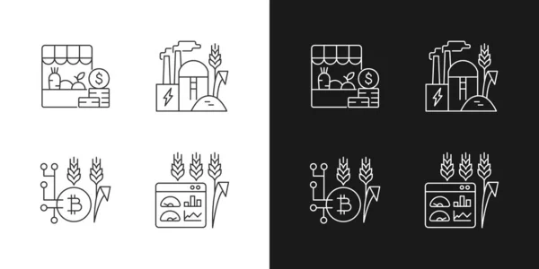 Sistemas Automatizados Agricultura Con Iconos Lineales Configurados Para Modo Oscuro — Vector de stock