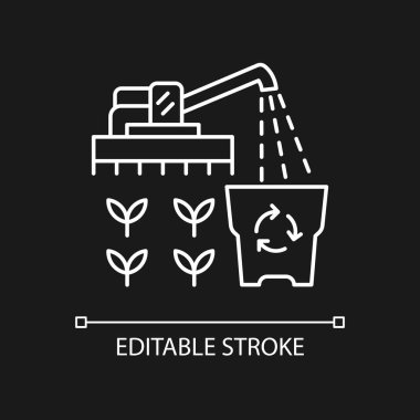 Karanlık tema için arz fazlası beyaz doğrusal simge. Mallar aşırıya kaçıyor. Ürünler için arz talebi. İnce çizgi özelleştirilebilir illüstrasyon. Gece modu için izole vektör kontur sembolü. Düzenlenebilir vuruş