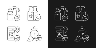 Refillable options linear icons set for dark and light mode. Water bottle. Milk drink. Eco friendly package. Customizable thin line symbols. Isolated vector outline illustrations. Editable stroke vector Refillable options linear icons set for dark and light mode. Water bottle. Milk drink. Eco friendly package. Customizable thin line symbols. Isolated vector outline illustrations. Editable stroke vector