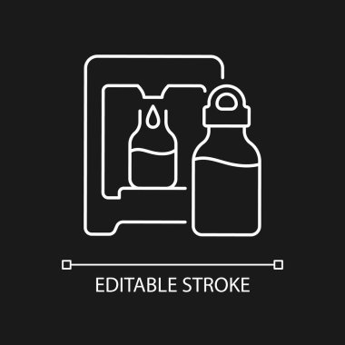 Self servis suyu istasyonu koyu renk tema için beyaz doğrusal simge. Satış makinesi. İnce çizgi özelleştirilebilir illüstrasyon. Gece modu için izole vektör kontur sembolü. Düzenlenebilir vuruş