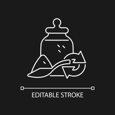 Koyu renk tema için beyaz doğrusal simge doldur. Bakkaliye için çevre dostu paket. İnce çizgi özelleştirilebilir illüstrasyon. Gece modu için izole vektör kontur sembolü. Düzenlenebilir vuruş