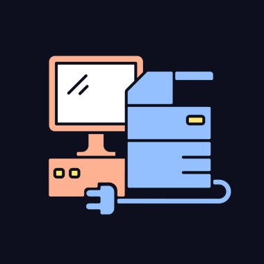 Koyu renk teması için RGB renk simgesi. Ana bilgisayarlar da dahil olmak üzere teknolojik varlıklar. Gece modunda izole vektör çizimi. Siyah üzerine basit çizgi çizimi