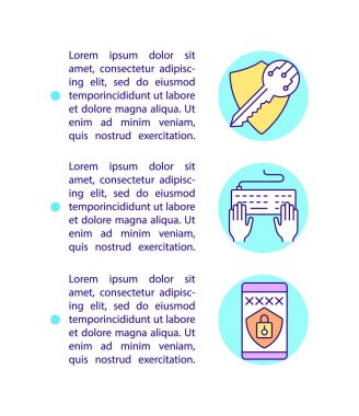 Metinli internet konsept çizgisi simgelerinde veri koruması. Kopya uzayı ile PPT sayfa vektör şablonu. Broşür, dergi, gazete tasarımı. Beyaz üzerinde güvenlik çevrimiçi doğrusal çizimler