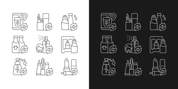 Nachfüllbare Produkte Lineare Symbole Für Dunklen Und Hellen Modus Eingestellt — Stockvektor