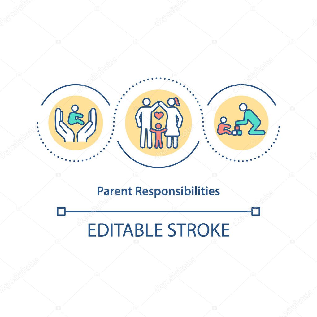 Parent responsibilities concept icon. Children safety, supervision and control. Parenting rights and duties abstract idea thin line illustration. Vector isolated outline color drawing. Editable stroke