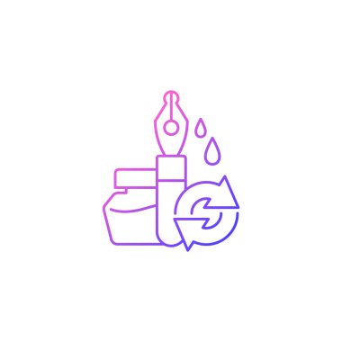 Kalem gradyan doğrusal vektör simgesini mürekkeple doldur. Yazmak için yeniden kullanılabilir kartuşlar. Retro okul malzemeleri. İnce çizgi renkli semboller. Modern tarz pictogram. Vektör izole çizimi