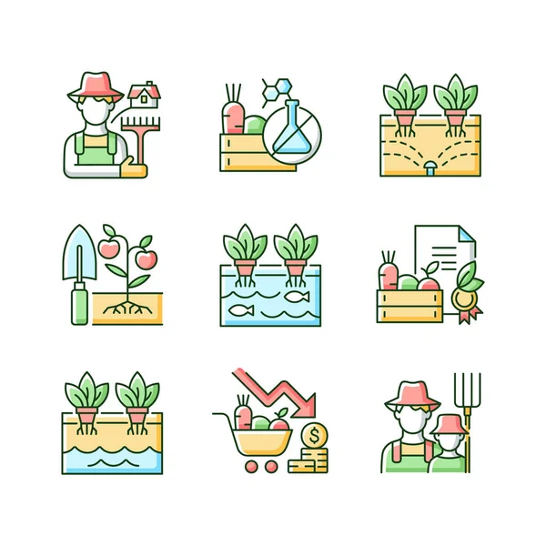 Farming Rgb Color Icons Set Agricultural Business Rural Area Crop — Stock Vector