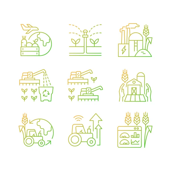 Набір Лінійних Векторних Іконок Аграрного Бізнесу Екологічне Землеробство Модернізація Інновації — стоковий вектор