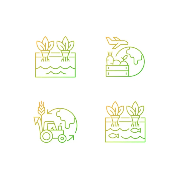 Gradiente Agricultura Ambiental Conjunto Iconos Vectoriales Lineales Crecimiento Plantas Innovadoras — Vector de stock