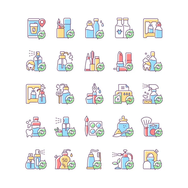 Refill Options Rgb Color Icons Set Eco Friendly Package Reusable — Stock Vector