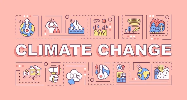 Baner Pojęć Słowa Zmiana Klimatu Katastrofy Środowiskowe Infografika Liniowymi Ikonami — Wektor stockowy