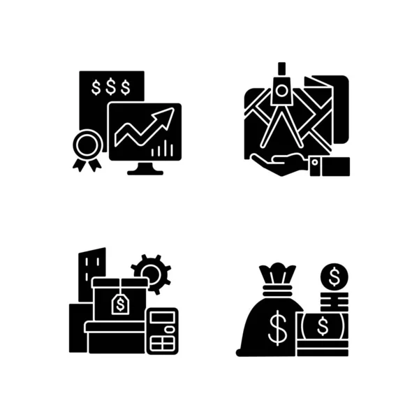 Assets Management Black Glyph Icons Set White Space Cash Marketable — Stock Vector