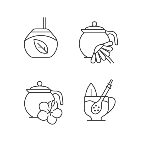 Lineare Symbole Für Kräutertee Vorhanden Hibiskus Getränkekarkasse Kamillenaufguss Natürliches Getränk — Stockvektor