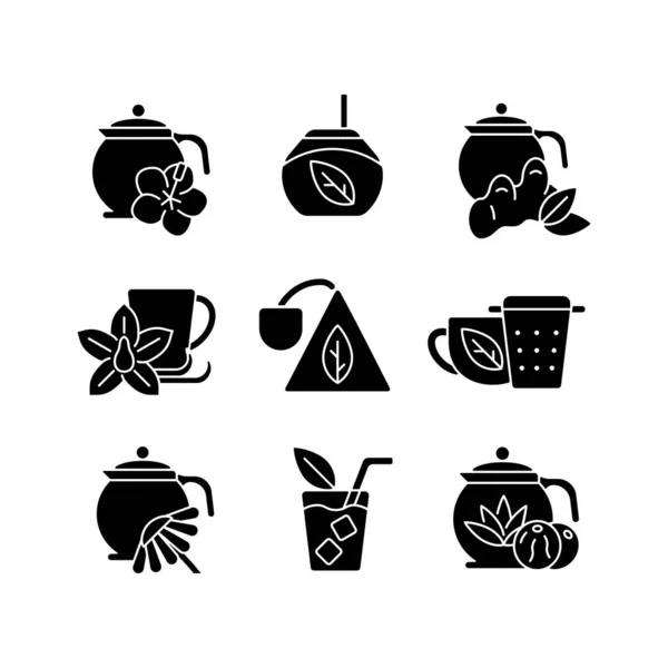 Τσάι Και Τσάι Όπως Ποτά Μαύρο Glyph Εικόνες Που Λευκό — Διανυσματικό Αρχείο