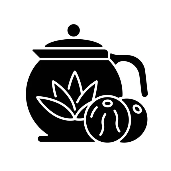Blühendes Tee Schwarzes Glyphen Symbol Teeblätter Mit Blüten Getrocknet Exotisches — Stockvektor