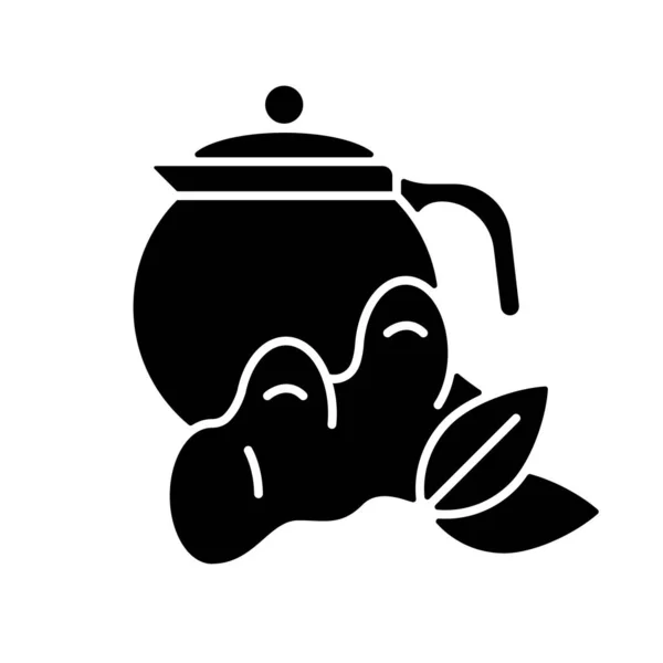 Значок Имбирного Чая Черным Глифом Имбирный Чай Лимоном Медом Богатый — стоковый вектор