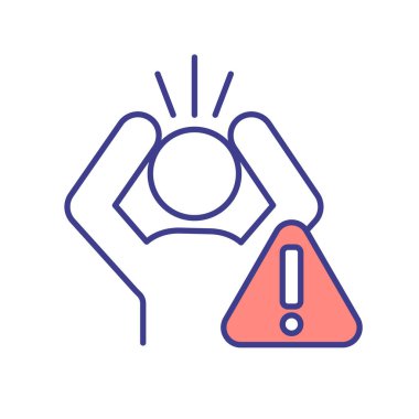 Panik atak geçiren insanlar RGB renk ikonu. Komplo teorisi ve iklim şüpheciliği. İnsani yardım küresel ısınma inkarı. Münakaşa eden adam. İzole vektör çizimi. Basit doldurulmuş çizgi çizimi