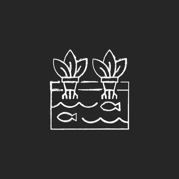 Icône Aquaponique Blanc Craie Sur Fond Sombre Aquaculture Hydroponique Écosystème — Image vectorielle